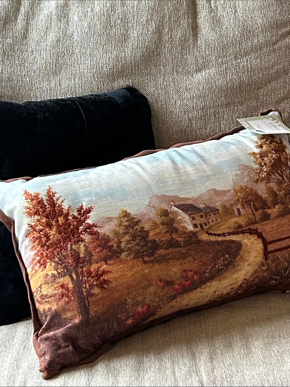 NEW! LARGE Fall Autumn Harvest Scenic Farm House Accent Lumbar Throw Pillow